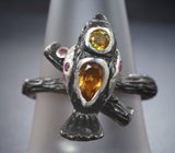 Серебряное кольцо с цитрином, разноцветными сапфирами и шпинелями