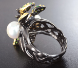 Серебряное кольцо с жемчугом и диопсидами