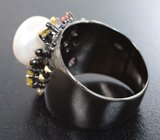 Серебряное кольцо с жемчужиной и разноцветными турмалинами