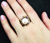Серебряное кольцо с жемчужиной и разноцветными турмалинами
