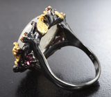 Серебряное кольцо с лунным камнем, турмалинами и альмандинами гранатами Серебро 925