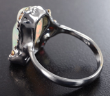 Серебряное кольцо с кристаллическим эфиопским опалом 4,5 карата, сапфирами и турмалинами Серебро 925