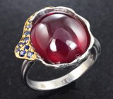 Серебряное кольцо с рубином 14,2 карата и синими сапфирами Серебро 925