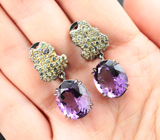 Серебряные серьги с аметистами 15,6 карата и сапфирами Серебро 925