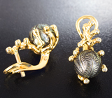 Золотые серьги с резным жемчугом с титановым люстром 11,75 карата и бриллиантами Золото