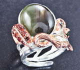 Серебряное кольцо с крупным полихромным сапфиром, диопсидами и альмандинами гранатами Серебро 925