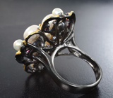 Серебряное кольцо с жемчугом и розовыми турмалинами