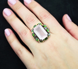 Серебряное кольцо с розовым кварцем, зелеными турмалинами и диопсидами Серебро 925