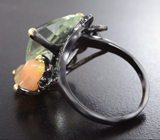 Серебряное кольцо с зеленым аметистом, кристаллическим эфиопским опалом и диопсидами Серебро 925