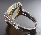 Серебряное кольцо с кристаллическим эфиопским опалом 5,64 карата и сапфирами Серебро 925