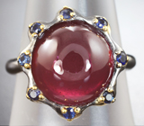 Серебряное кольцо с рубином 10,78 карата и синими сапфирами Серебро 925