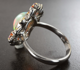 Серебряное кольцо с кристаллическим эфиопским опалом 2,53 карата и разноцветными сапфирами Серебро 925
