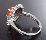 Серебряное кольцо с ограненным огненным опалом и синими сапфирами Серебро 925