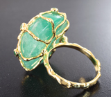 Массивное золотое кольцо c крупным кабошоном уральского изумруда 38,72 карата и бриллиантами Золото