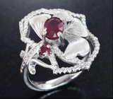 Оригинальное серебряное кольцо с рубином Серебро 925