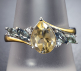 Элегантное серебряное кольцо с цитрином и полихромными сапфирами Серебро 925