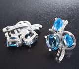 Изысканные серебряные серьги с насыщенно-синим топазами и «неоновыми» апатитами Серебро 925