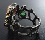Серебряное кольцо с солнечным камнем, хризопразом, перидотом и диопсидами Серебро 925