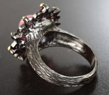 Серебряное кольцо с рубином 7,45 карата, родолитами и розовыми сапфирами