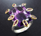 Серебряное кольцо с аметистом и родолитами Серебро 925