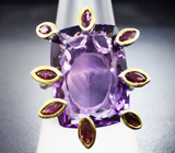 Серебряное кольцо с аметистом и родолитами Серебро 925