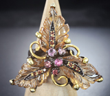 Серебряное кольцо с резными цитринами 25+ карат, розовыми турмалинами и альмандинами гранатами