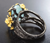 Серебряное кольцо с резным аквамарином и родолитом Серебро 925