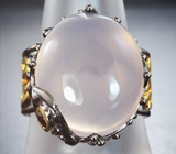 Серебряное кольцо с розовым кварцем 21+ карат и альмандином гранатом