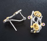 Серебряные серьги с цитринами и аметистами