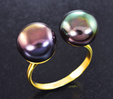 Золотое кольцо с цветным жемчугом 14,22 карата! Титановый люстр Золото