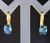 Золотые серьги с насыщенно-синими (London Blue) топазами 3,09 карат