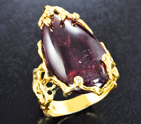 Золотое кольцо с вишневым рубеллитом турмалином 13,62 карата и бриллиантами Золото