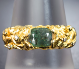 Золотое кольцо с уральским александритом цвета морской волны и бриллиантами Золото