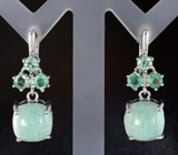 Замечательные серебряные серьги с ларимаром и изумрудами Серебро 925