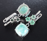 Замечательные серебряные серьги с ларимаром и изумрудами Серебро 925