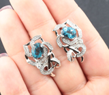 Ажурные серебряные серьги с насыщенно-синими топазами Серебро 925