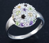 Серебряное кольцо с альмандинами гранатами, розовым кварцем, перидотами, аметистами и цитринами