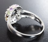 Серебряное кольцо с альмандинами гранатами, розовым кварцем, перидотами, аметистами и цитринами