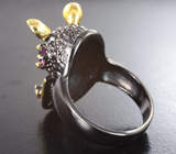 Серебряное кольцо «Бегемотик» с родолитами и розовыми сапфирам Серебро 925