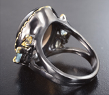 Серебряное кольцо с дымчатым кварцем 24+ карат, голубыми топазами и цитринами