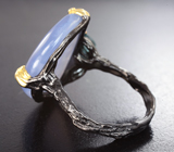 Серебряное кольцо с халцедоном 19+ карат и синими турмалинами Серебро 925