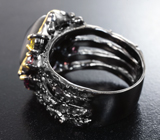 Серебряное кольцо со шпинелью, цитрином, родолитами и альмандинами гранатами Серебро 925