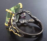Серебряное кольцо с зеленым аметистом авторской огранки и розовыми турмалинами Серебро 925