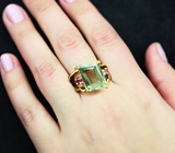 Серебряное кольцо с зеленым аметистом авторской огранки и розовыми турмалинами Серебро 925