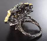 Серебряное кольцо с разноцветными турмалинами и голубыми топазами Серебро 925