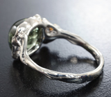 Серебряное кольцо с зеленым турмалином 5,24 карата и голубыми сапфирами Серебро 925