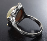 Серебряное кольцо с кристаллическим эфиопским опалом 4,96 карата и оранжевыми сапфирами