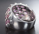 Широкое серебряное кольцо с родолитами Серебро 925