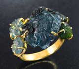 Золотое кольцо с резными индиголитами турмалинами 10,22 карата