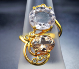 Золотое кольцо с розовым и персиковым морганитами 5,88 карата и бриллиантами Золото